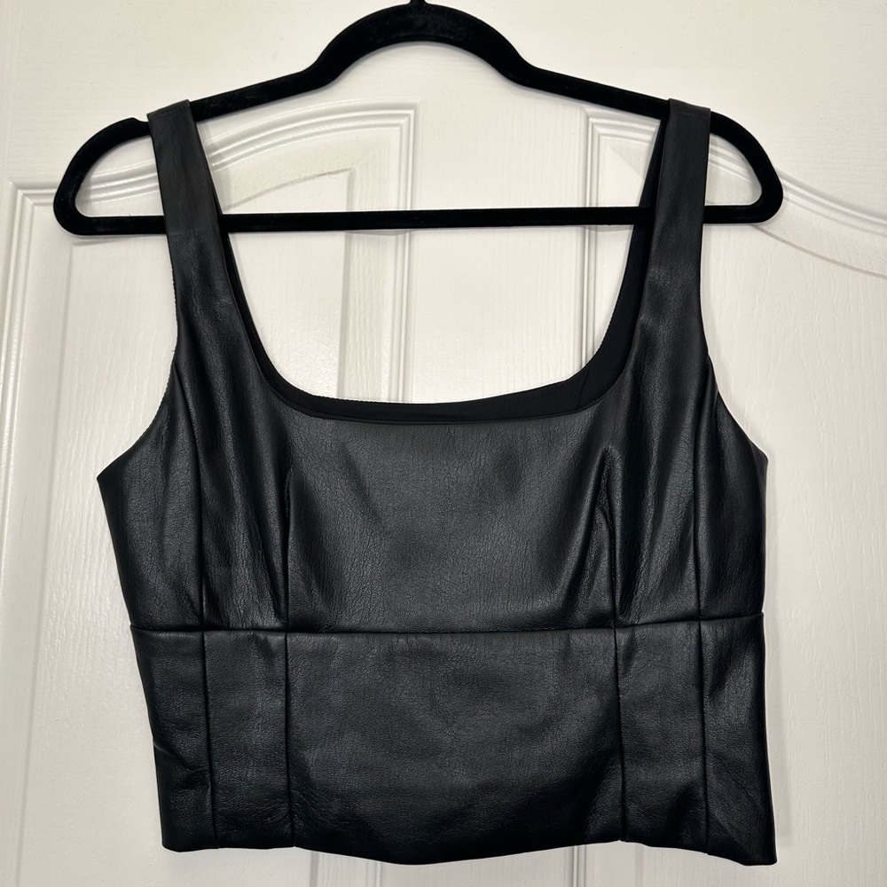 Babaton faux leather square neck cropped tank size SMALL